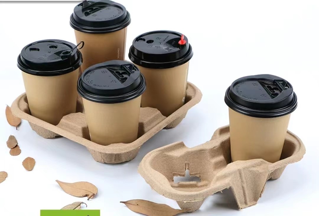 Disposable paper pulp coffee cup carrier