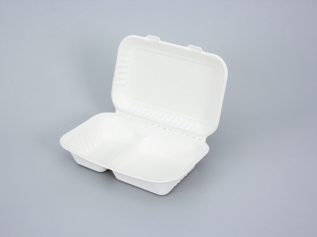 9×6 “-2compt Rectangle Compostable Clamshell Food Box